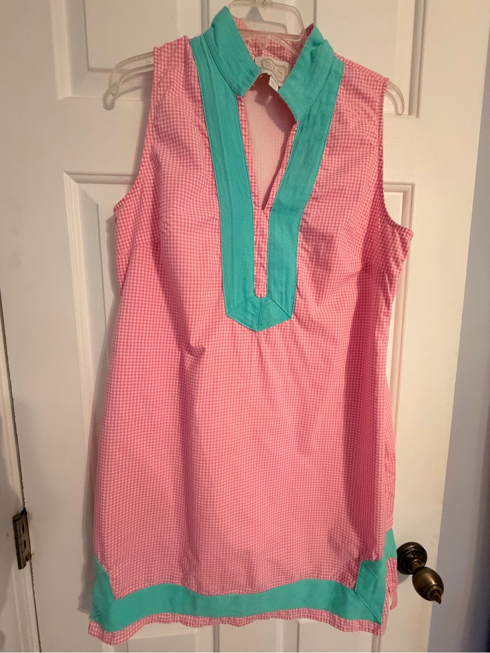 Sail to Sable Pink Gingham Dress with Teal Trim